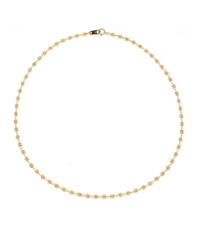 18k Gold Beaded Flower Choker Necklace